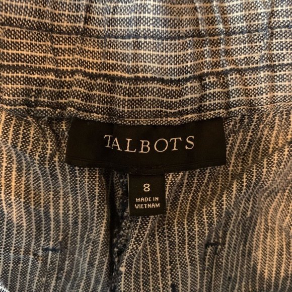 Talbots Pants Women's 8 White Blue‎ Striped Wide Leg Drawstring 100% Linen 7808 - Picture 5 of 8